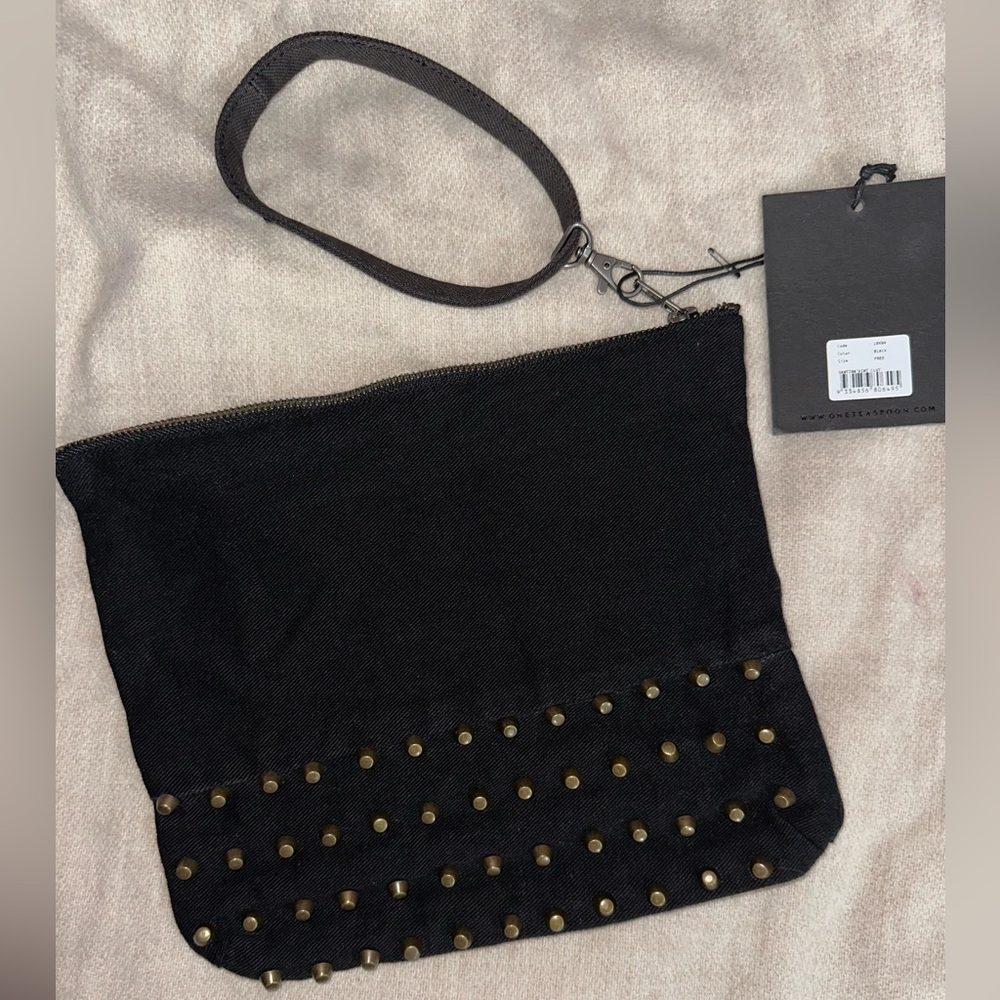 NWT One x OneTeaspoon Vintage Black Denim Studded Wristlet - Picture 1 of 7